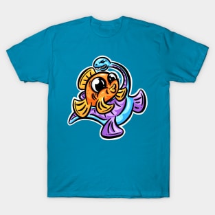 Tickling Fish and Plesiosaur Friends Cartoon T-Shirt